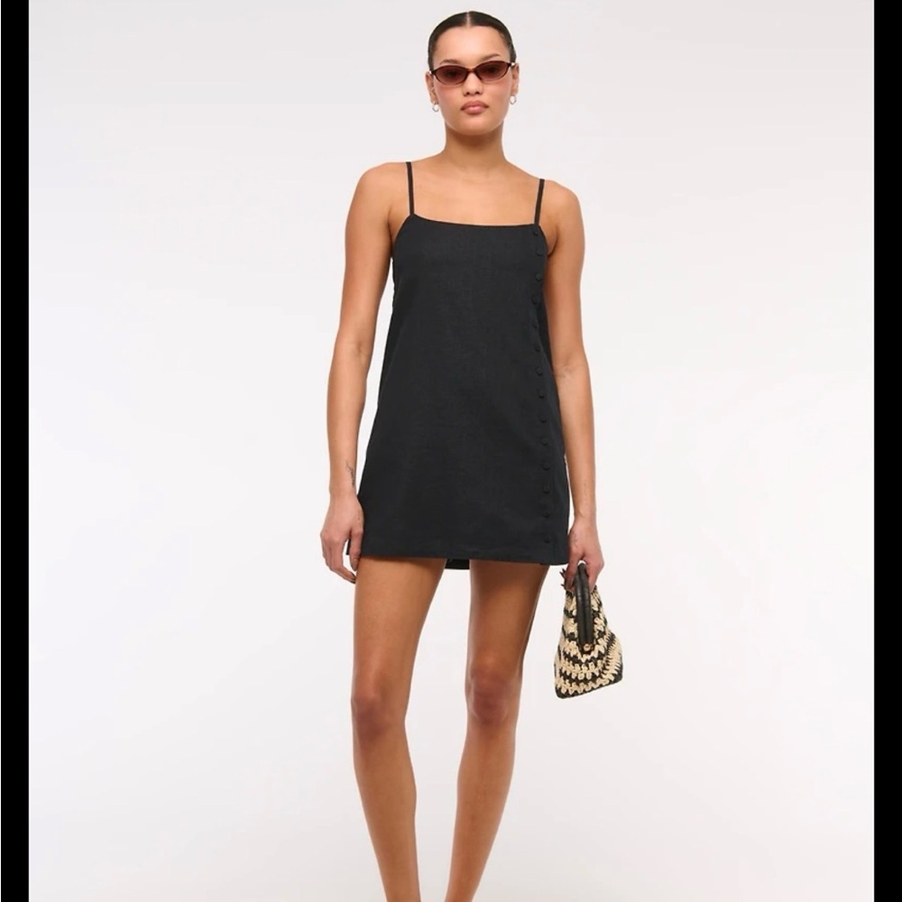 Abercrombie & Fitch Linen Blend Button Skort Black Mini Dress Romper Skirt Small